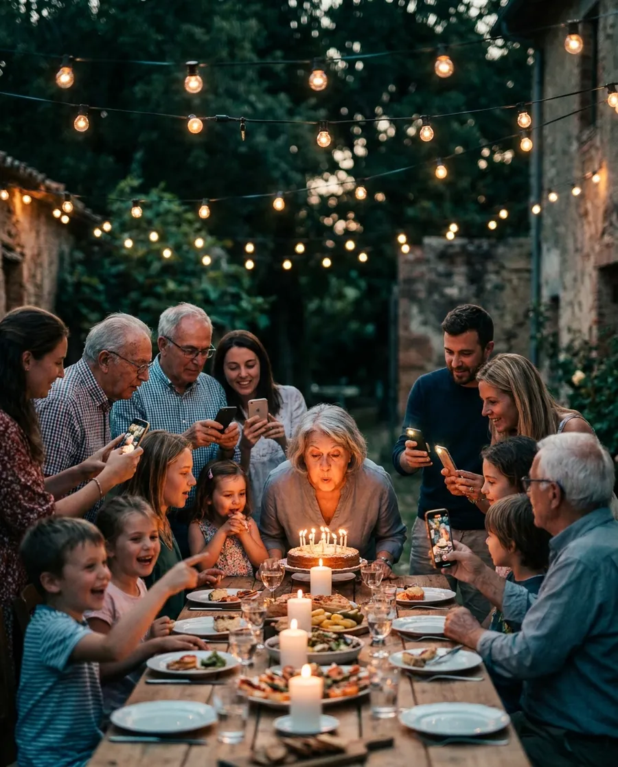 Three generations of a family together at a milestone celebration.